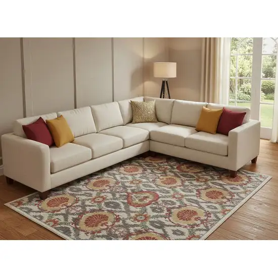 Orange And Gray Wool Floral Hand Knotted Stain Resistant Area Rug Photo 1