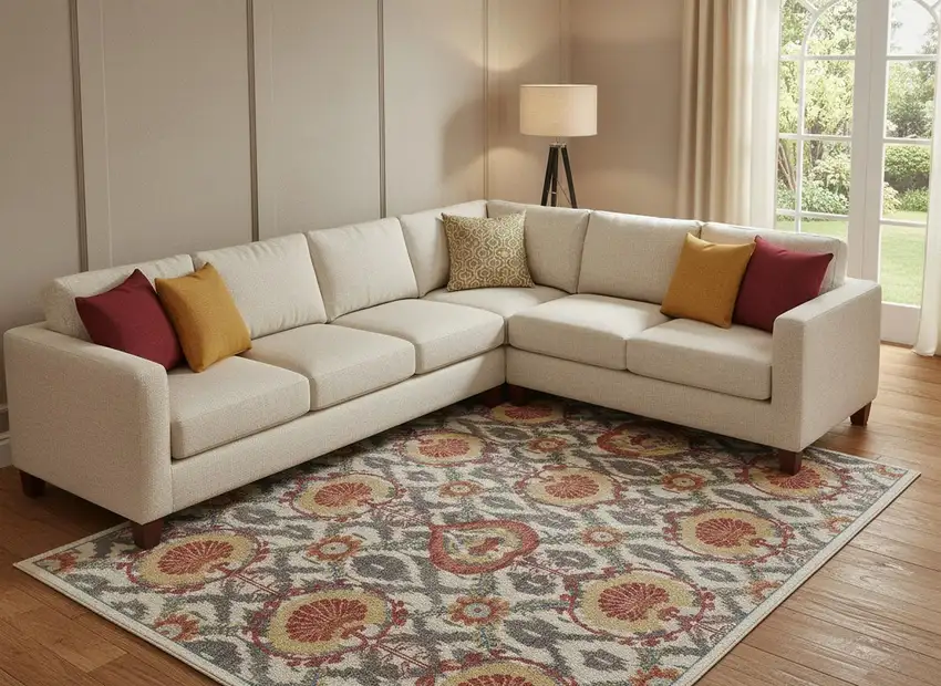 Orange And Gray Wool Floral Hand Knotted Stain Resistant Area Rug Photo 1