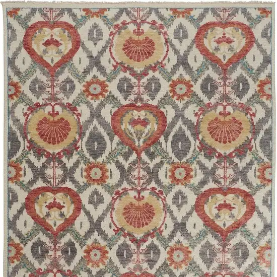 Orange And Gray Wool Floral Hand Knotted Stain Resistant Area Rug Photo 4