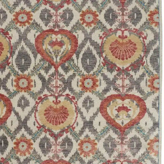 Orange And Gray Wool Floral Hand Knotted Stain Resistant Area Rug Photo 3