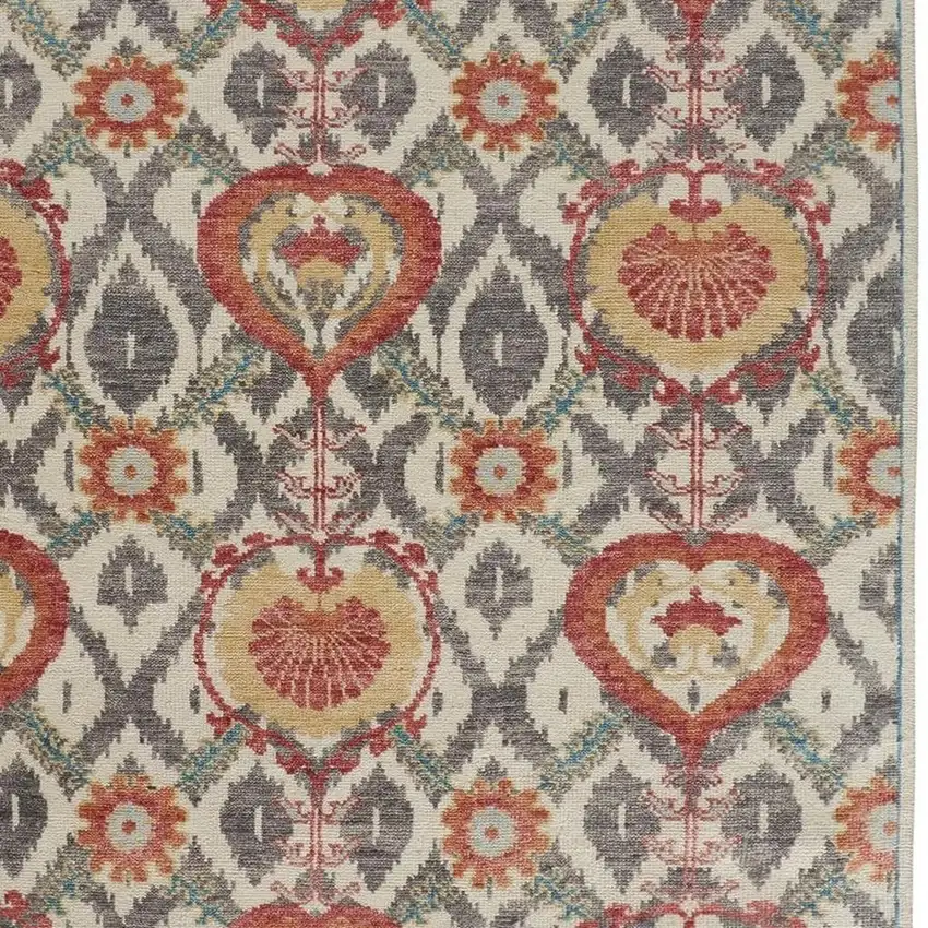 Orange And Gray Wool Floral Hand Knotted Stain Resistant Area Rug Photo 3