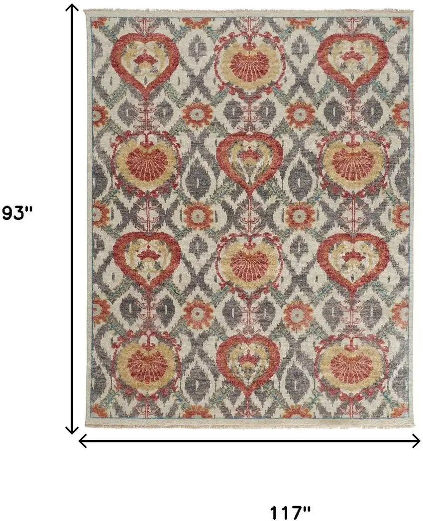 Orange And Gray Wool Floral Hand Knotted Stain Resistant Area Rug Photo 7