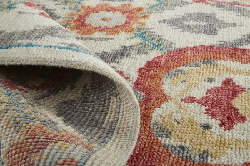 Orange And Gray Wool Floral Hand Knotted Stain Resistant Area Rug Photo 9