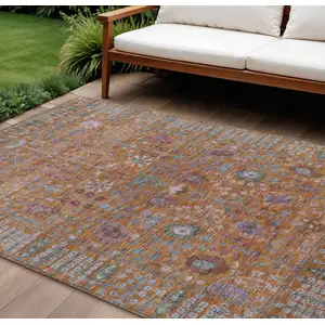 Photo of Orange And Green Floral Washable Indoor Outdoor Area Rug