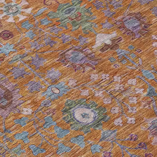 Orange And Green Floral Washable Indoor Outdoor Area Rug Photo 7