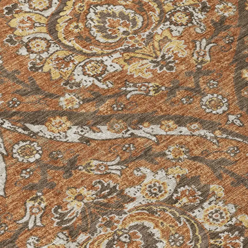 Orange And Green Floral Washable Indoor Outdoor Area Rug Photo 6