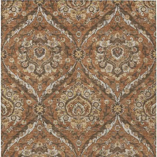 Orange And Green Floral Washable Indoor Outdoor Area Rug Photo 4