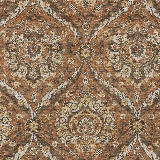 Orange And Green Floral Washable Indoor Outdoor Area Rug Photo 3
