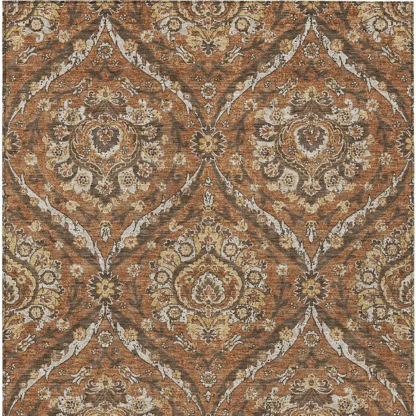 Orange And Green Floral Washable Indoor Outdoor Area Rug Photo 3