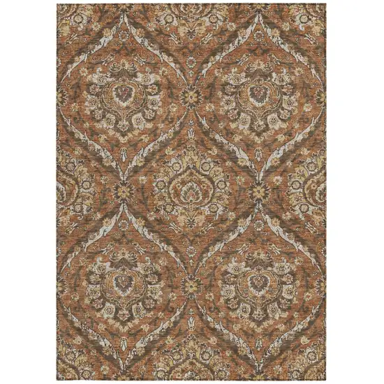 Orange And Green Floral Washable Indoor Outdoor Area Rug Photo 4
