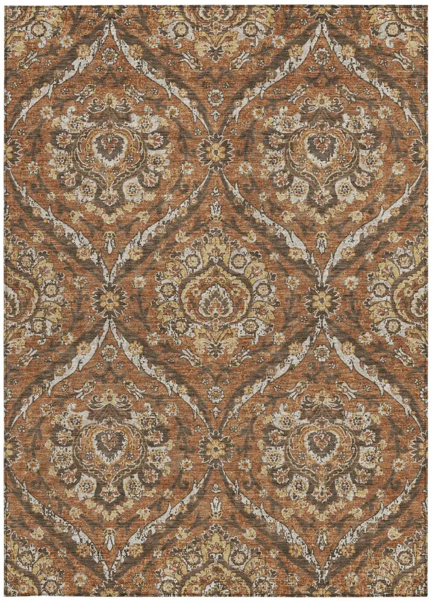 Orange And Green Floral Washable Indoor Outdoor Area Rug Photo 4