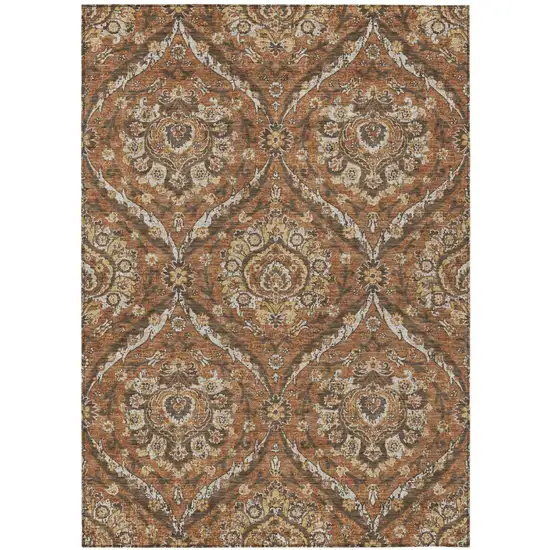Orange And Green Floral Washable Indoor Outdoor Area Rug Photo 2