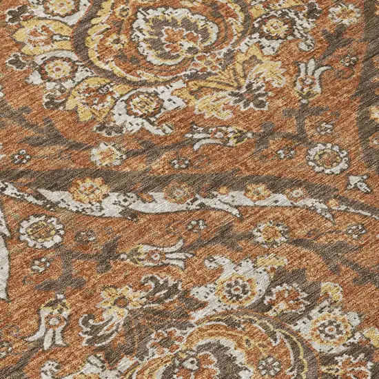 Orange And Green Floral Washable Indoor Outdoor Area Rug Photo 6