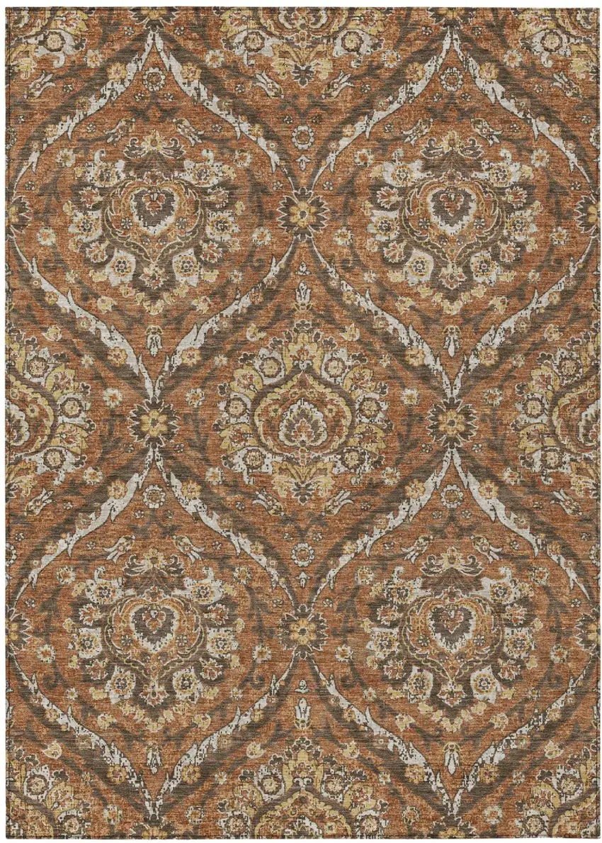 Orange And Green Floral Washable Indoor Outdoor Area Rug Photo 2
