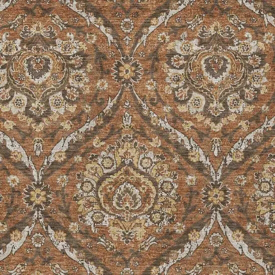 Orange And Green Floral Washable Indoor Outdoor Area Rug Photo 3