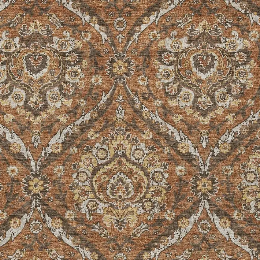 Orange And Green Floral Washable Indoor Outdoor Area Rug Photo 3