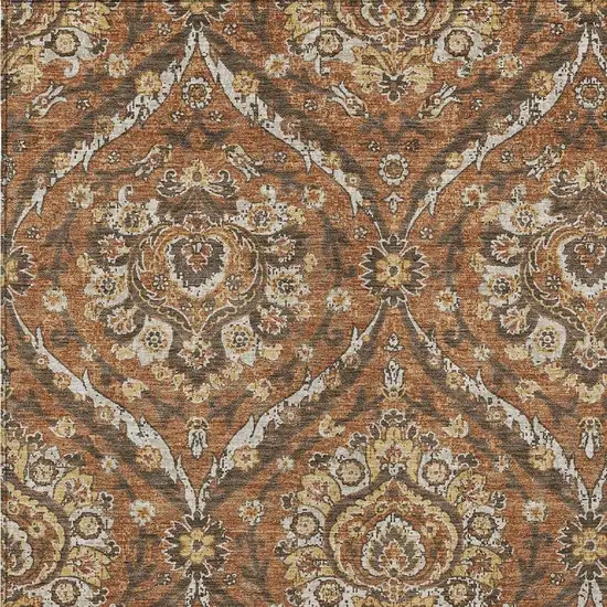Orange And Green Floral Washable Indoor Outdoor Area Rug Photo 3