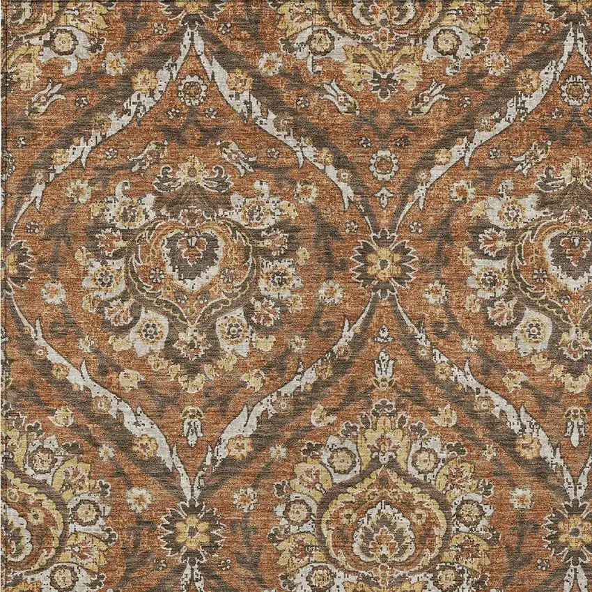 Orange And Green Floral Washable Indoor Outdoor Area Rug Photo 3