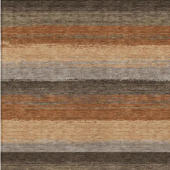 Orange And Green Striped Washable Indoor Outdoor Area Rug Photo 3