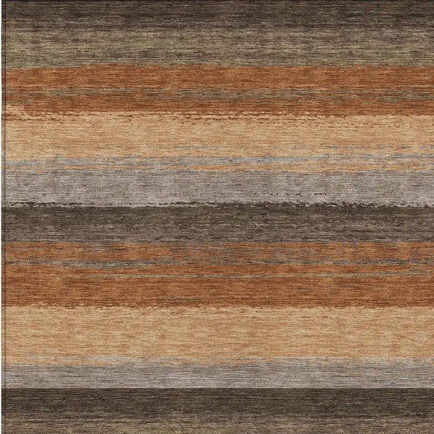 Orange And Green Striped Washable Indoor Outdoor Area Rug Photo 3