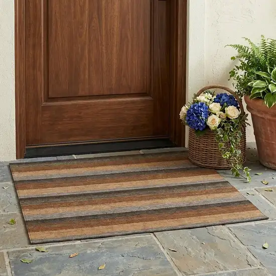 Orange And Green Striped Washable Indoor Outdoor Area Rug Photo 1
