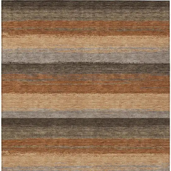 Orange And Green Striped Washable Indoor Outdoor Area Rug Photo 4