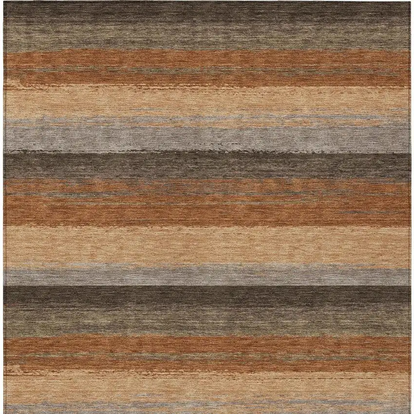 Orange And Green Striped Washable Indoor Outdoor Area Rug Photo 4