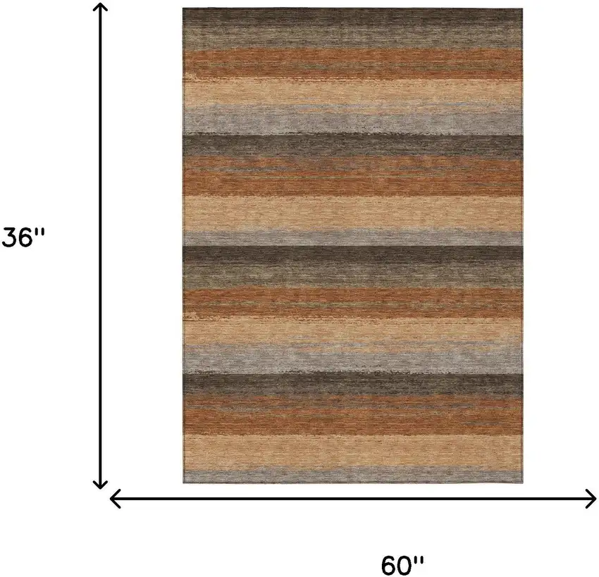 Orange And Green Striped Washable Indoor Outdoor Area Rug Photo 7