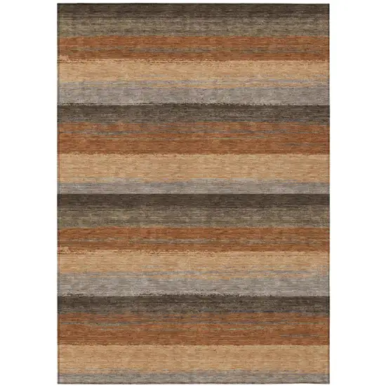 Orange And Green Striped Washable Indoor Outdoor Area Rug Photo 2