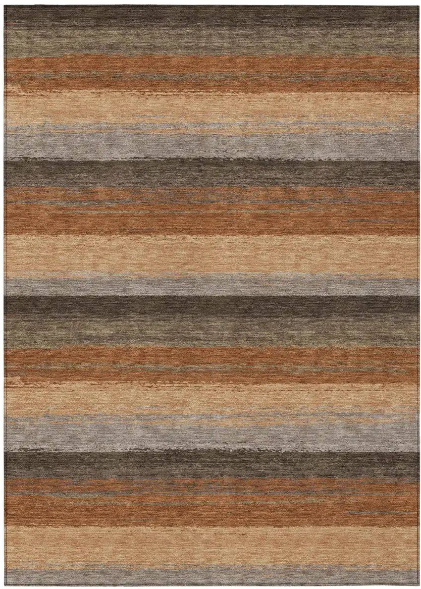 Orange And Green Striped Washable Indoor Outdoor Area Rug Photo 2