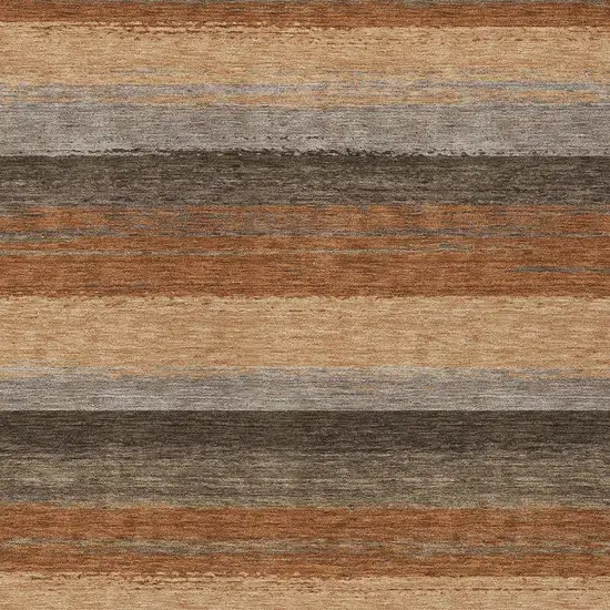 Orange And Green Striped Washable Indoor Outdoor Area Rug Photo 3