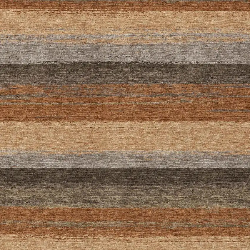 Orange And Green Striped Washable Indoor Outdoor Area Rug Photo 3