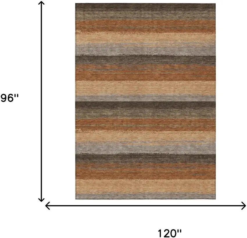 Orange And Green Striped Washable Indoor Outdoor Area Rug Photo 7