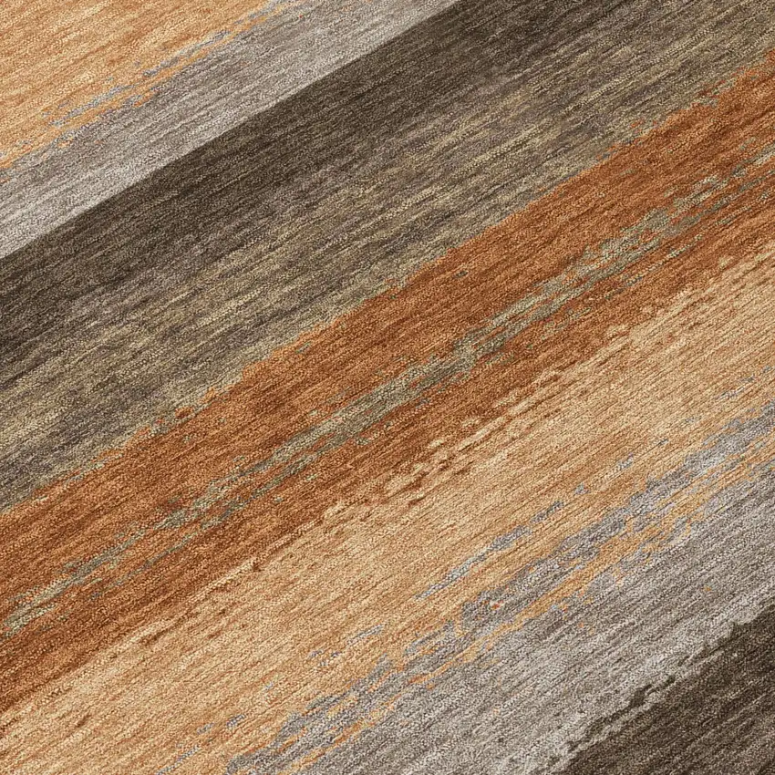 Orange And Green Striped Washable Indoor Outdoor Area Rug Photo 6