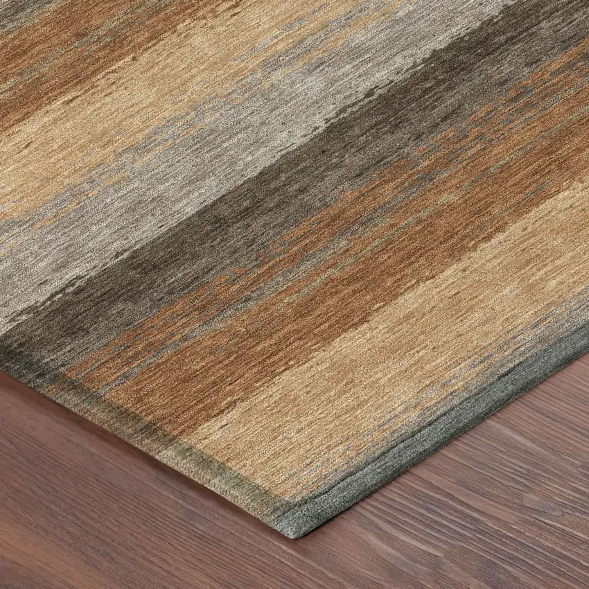 Orange And Green Striped Washable Indoor Outdoor Area Rug Photo 5