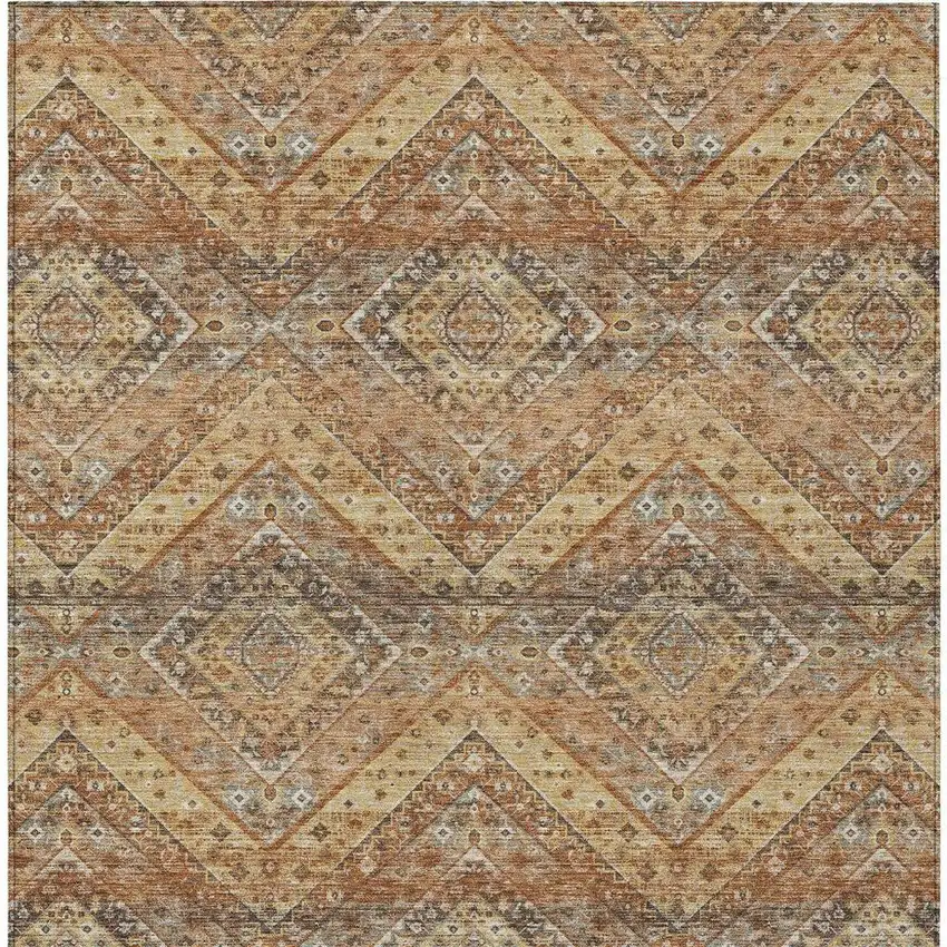 Orange And Green Tribal Washable Indoor Outdoor Area Rug Photo 3