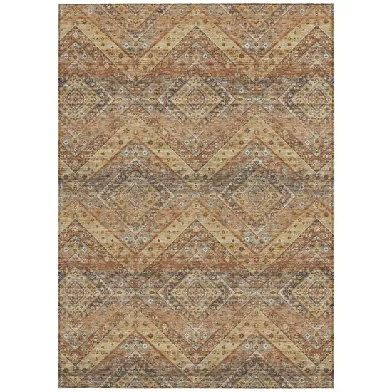 Orange And Green Tribal Washable Indoor Outdoor Area Rug Photo 4
