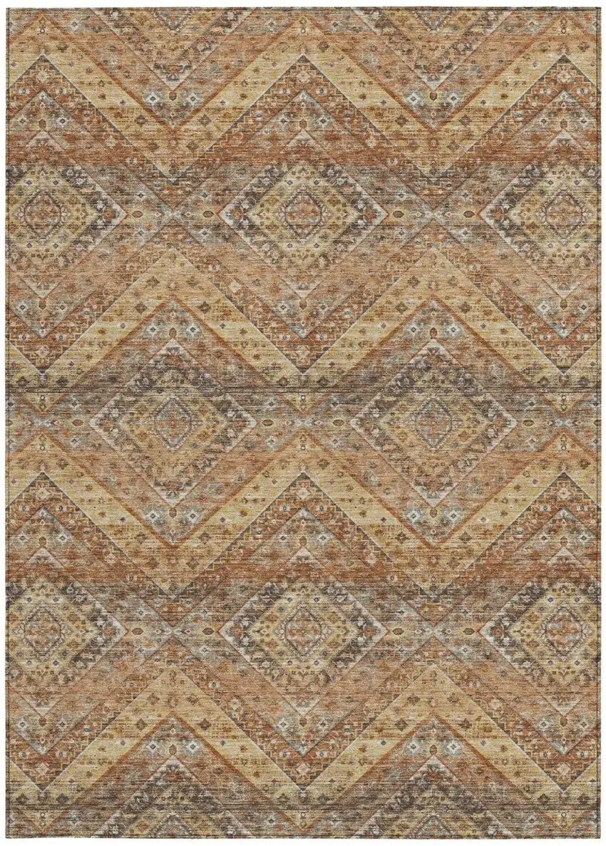 Orange And Green Tribal Washable Indoor Outdoor Area Rug Photo 4