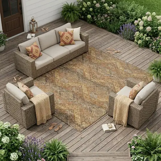 Orange And Green Tribal Washable Indoor Outdoor Area Rug Photo 1