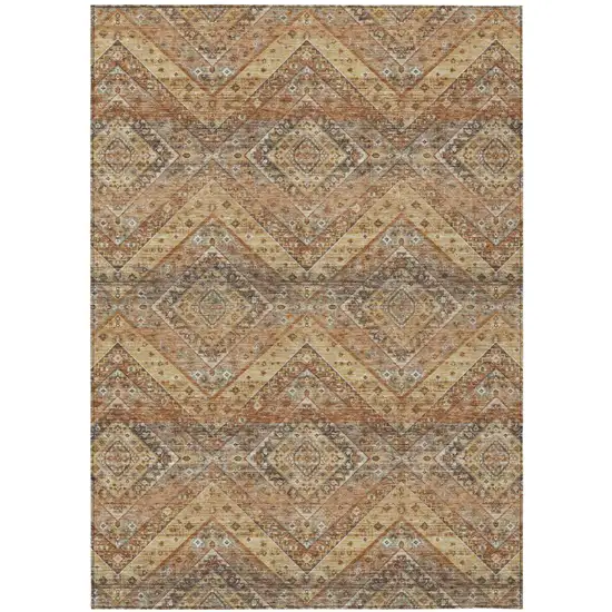 Orange And Green Tribal Washable Indoor Outdoor Area Rug Photo 2