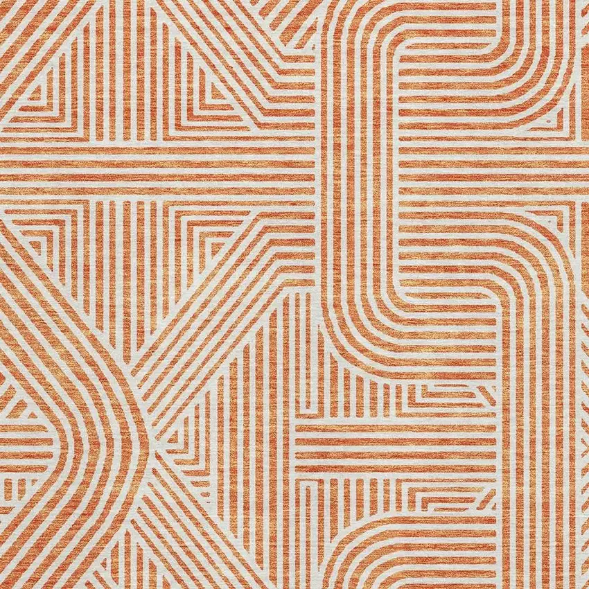 Orange And Ivory Abstract Geometric Washable Area Rug With UV Protection Photo 3