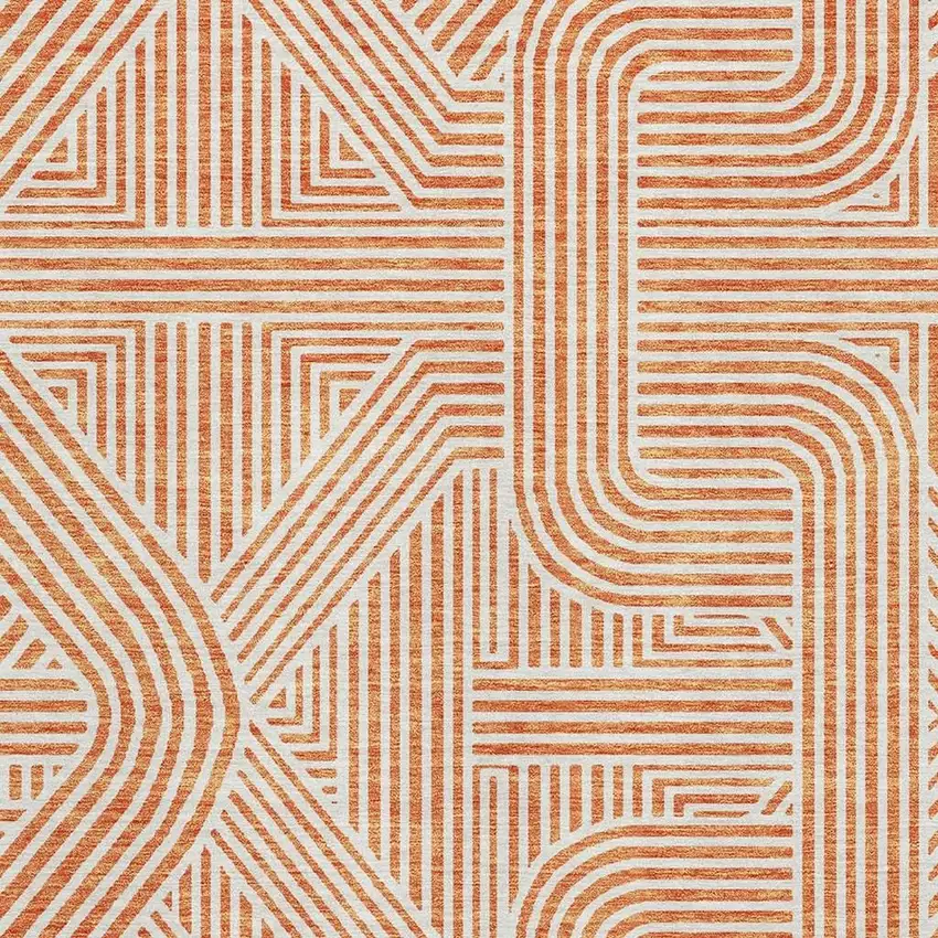 Orange And Ivory Abstract Geometric Washable Area Rug With UV Protection Photo 3