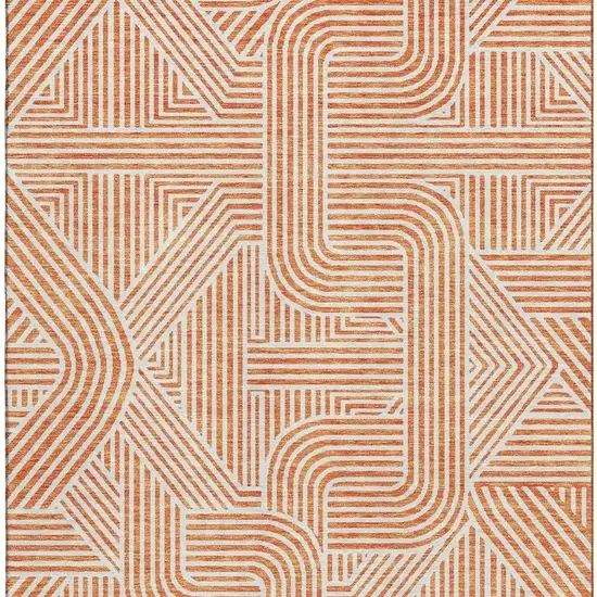 Orange And Ivory Abstract Geometric Washable Area Rug With UV Protection Photo 4
