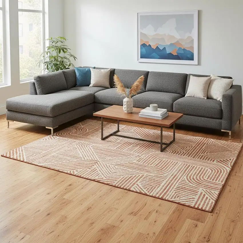 Orange And Ivory Abstract Geometric Washable Area Rug With UV Protection Photo 2