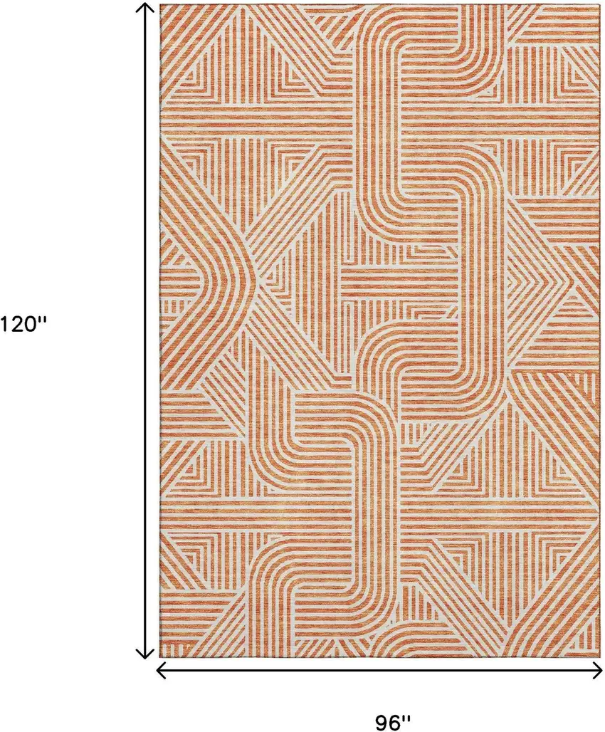 Orange And Ivory Abstract Geometric Washable Area Rug With UV Protection Photo 3