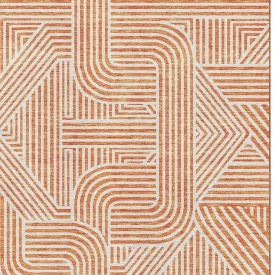 Orange And Ivory Abstract Geometric Washable Area Rug With UV Protection Photo 2