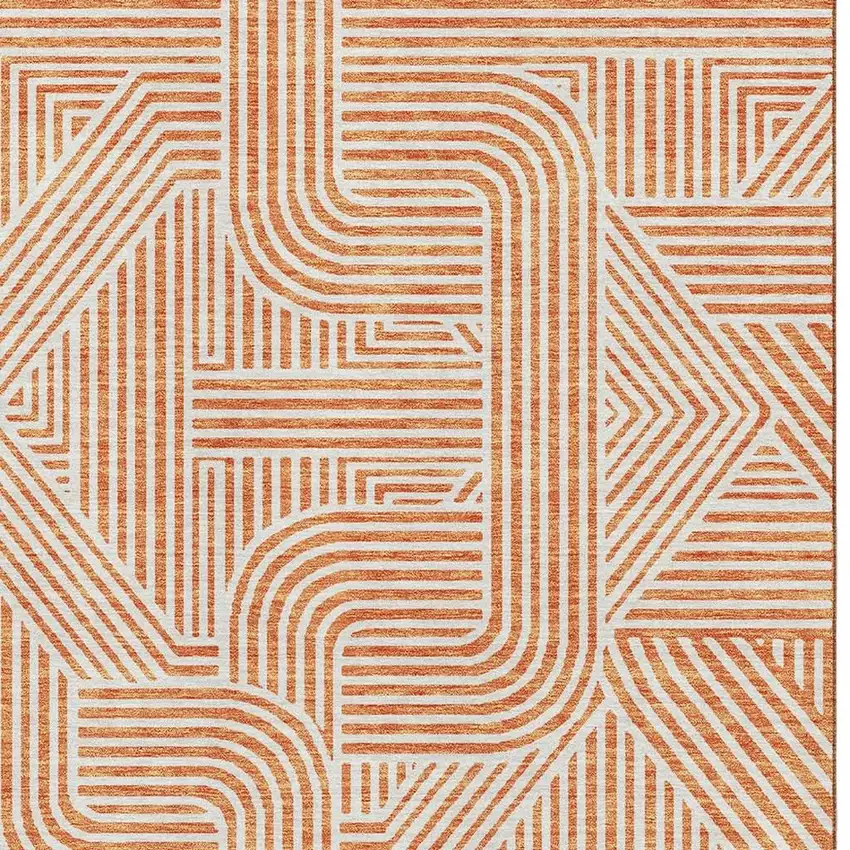 Orange And Ivory Abstract Geometric Washable Area Rug With UV Protection Photo 2