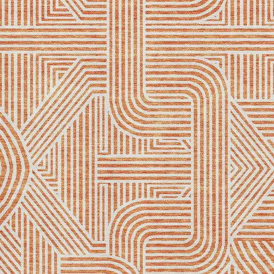 Orange And Ivory Abstract Geometric Washable Area Rug With UV Protection Photo 2