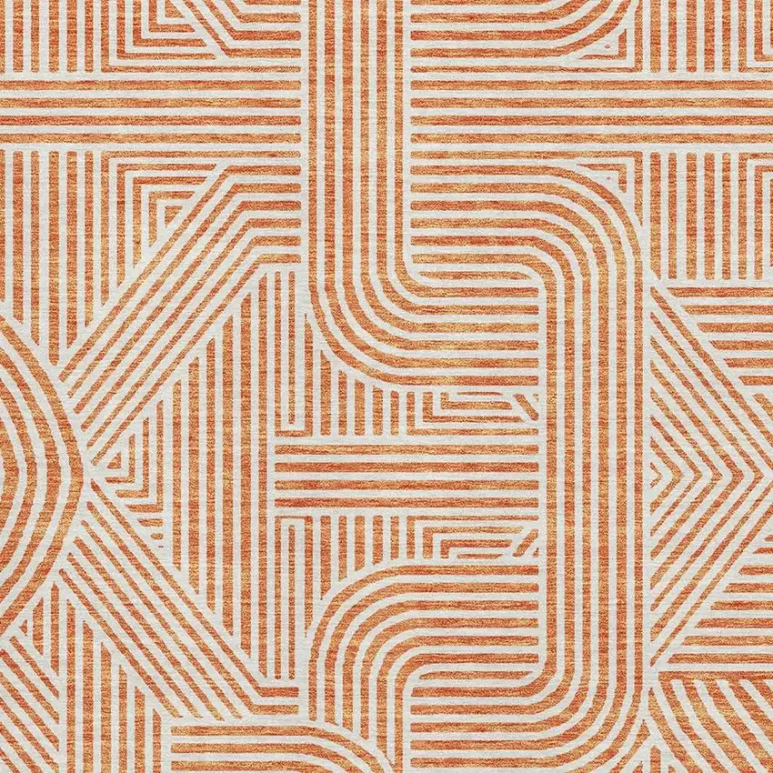 Orange And Ivory Abstract Geometric Washable Area Rug With UV Protection Photo 2