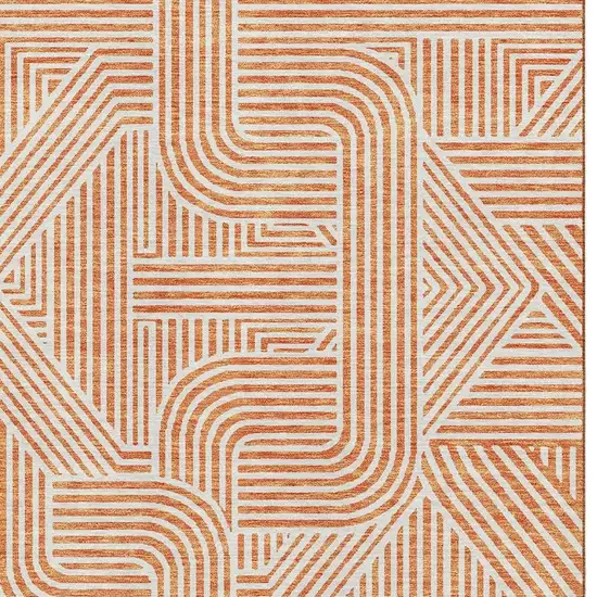 Orange And Ivory Abstract Geometric Washable Area Rug With UV Protection Photo 2
